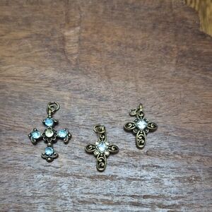 Gold Cross Pendants with Blue Accents
